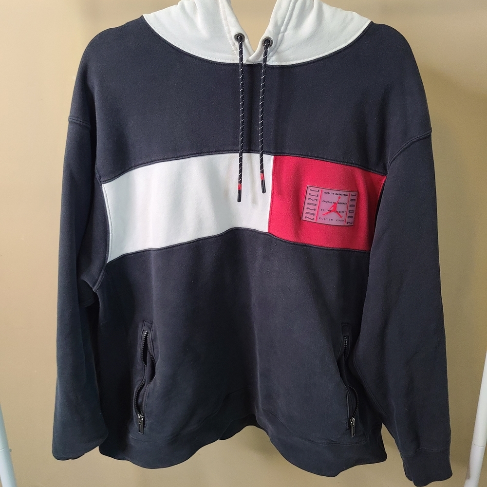 Nike Air Jordan Hoodie Sweatshirt Mens XL Black Color Block Zip Pockets Hip Hop